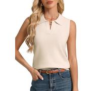Kate Kasin Women's Sleeveless Wool Blend Knit Tops Polo Collar Sweater Vest Caual Lightweight Spring Summer Tops Apricot XL