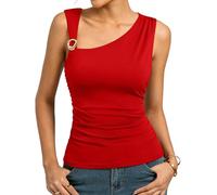 Kate Kasin Women's Sleeveless Y2K Tank Tops Summer Slim Fit Off Shoulder Crop Tops Dressy Ruched Going Out Vest Blouses