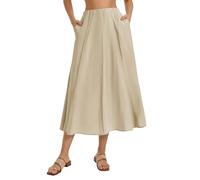 Kate Kasin Women's Summer Maxi Skirt Ladies Elastic High Waist A-Line Long Skirts with Pockets Apricot L