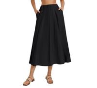 Kate Kasin Women's Summer Maxi Skirt Ladies Elastic High Waist A-Line Long Skirts with Pockets Black L