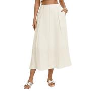 Kate Kasin Women's Summer Maxi Skirt Ladies Elastic High Waist A-Line Long Skirts with Pockets White M