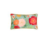 Kate Merritt Duck Egg Floral Piped Velvet Polyester Filled Cushion in Duck Egg Blue | Size: 30 cm x 50 cm Kate Merritt Duck Egg Blue 30 cm x 50 cm