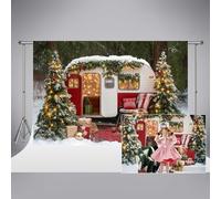 Kate Merry Christmas Winter Snowy Photography Background 7x5ft/2.2x1.5m Outdoor Forest Camper Xmas Tree Gift Backdrop New Year Party Decoration Portrait Backdrops Photo Studio Props