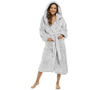 KATE MORGAN Ladies Dressing Gown Fluffy Super Soft Hooded Bathrobe for Women Plush Fleece Perfect Loungewear Long Robe | Gifts for Women M Grey