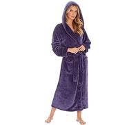 KATE MORGAN Ladies Dressing Gown Fluffy Super Soft Hooded Bathrobe for Women Plush Fleece Perfect Loungewear Long Robe, Gifts for Women (Small, Purple)
