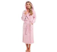 KATE MORGAN Ladies Dressing Gown Fluffy Super Soft Hooded Bathrobe for Women Plush Fleece Perfect Loungewear Long Robe | Gifts for Women Pink 16-18