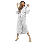 KATE MORGAN Ladies Dressing Gown Fluffy Super Soft Hooded Bathrobe for Women Plush Fleece Perfect Loungewear Long Robe | Gifts for Women S Grey