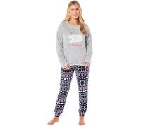 KATE MORGAN Ladies Soft, Comfy & Warm Pyjama Sets | Warm Fleece Pyjamas for Women Sets Pjs | Soft Twosie Pyjama Set for Ladies Gifts for Her Grey Cat M