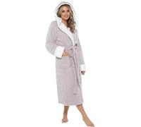 KATE MORGAN Ladies Soft & Cosy Long Pile Hooded Dressing Gown (Large, Rose/sherpa)