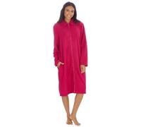 KATE MORGAN Ladies Soft Fleece Zip Dressing Gown 2 Pockets, UK Sizes 10-28, Perfect Loungewear Womens Zipped Robe 14-16 Raspberry Collar