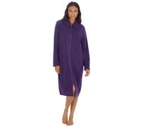 KATE MORGAN Ladies Soft Fleece Zip Dressing Gown 2 Pockets, UK Sizes 10-28, Perfect Loungewear Womens Zipped Robe 10-12 Purple Collar