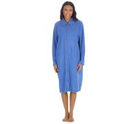 KATE MORGAN Ladies Soft Fleece Zip Dressing Gown 2 Pockets, UK Sizes 10-28, Perfect Loungewear Womens Zipped Robe 18-20 Blue Collar