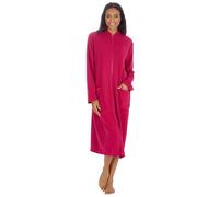 KATE MORGAN Ladies Soft Fleece Zip Dressing Gown 2 Pockets, UK Sizes 10-28, Perfect Loungewear Womens Zipped Robe 14-16 Raspberry (No Collar)