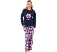 KATE MORGAN Womens Pyjamas Warm Fleece Pyjamas for Women Sets Pjs S-XL | Soft Twosie Pyjama Set for Ladies Gifts for Her Snuggle Up Owl Navy XL