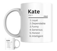 Kate Personalised Ceramic Mug | Personalised Dictionary Name Definition Coffee Mug, Novelty Gift for a Wife, Girlfriend, Friend or Colleague Named Kate