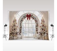 Kate Photography Backdrop 10x10ft White Christmas Arch Window Red Bow Photo