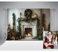 Kate Photography Backdrop 2.2x1.5m/7x5ft Christmas Fireplace Christmas Tree White Brick Wall Decorative Props Family Portrait Kids Birthday Photo Background Studio