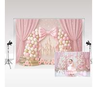 Kate Photography Backdrop 2.2x1.5m/7x5ft Pink Castle Balloon Wall Bow Princess Carriage Party Decoration Banner Photo Background Baby Kids Girl Birthday Cake Smash Backdrops