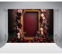 Kate Photography Backdrop 2.2x1.5m/7x5ft Retro Red Art Floral Backdrop for Wedding Photo Gold Frame Photography Background Maternity Portrait Birthday Decor Photo Studio