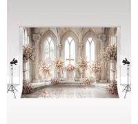 Kate Photography Backdrop 2.2x1.5m/7x5ft White Pink Floral Vintage Beige Arched Stone Window Church Wedding Hall Background Props Photo Wallpaper