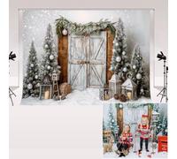 Kate Photography Backdrop 2.2x1.5m/7x5ft Winter Snow Scene Christmas Barn Door Snowy Xmas Tree Family Portrait Kids Birthday Background Photo Shoot Studio Props