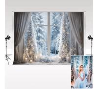 Kate Photography Backdrop 3x2m/10x6.5ft Winter Christmas Tree Window Light Fleece Snow Scene Kids Birthday Family Portrait Background Photo Studio Props