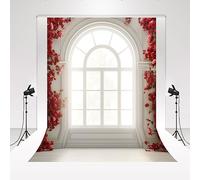 Kate Photography Backdrop White Vintage Window Background 3x3m/10x10ft Red flower Wedding Background Photography Photo Booth Portrait Photography Princess Gorgeous scenes Cosplay Props
