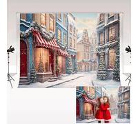 Kate Photography Backdrops 2.2x1.5m/7x5ft Winter Christmas White Snow Street Christmas Tree Backdrop Kids Family Portrait Decor Background Photo Studio