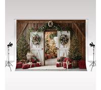 Kate Photography Backdrops 3x3m/10x10ft Christmas Rustic Wooden Barn Door Pine Trees Plaid Gifts Backdrop Kids Birthday Family Portrait Photo Background