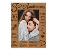 KATE POSH 3rd Anniversary Wood Picture Frame, 3 Years Down Forever to Go, Husband, Wife, Girlfriend or Boyfriend. (4x6-Vertical)