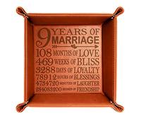 KATE POSH 9 Years of Marriage Engraved Leather Catchall Valet Tray, Our 9th Wedding Anniversary, 9 Years as Husband & Wife, Gifts for Her, for Him, for Couples (Rawhide)