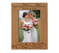 KATE POSH Natural Wood Picture Frame - Maid of Honor, Engraved, 4x6-Vertical, Alder, 6 1/2x8 1/2 inches, Ideal Wedding Gift