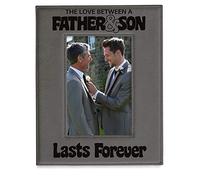 KATE POSH The Love Between a Father & Son is Forever Engraved Leather Picture Frame, Father of The Groom, Best Dad Ever, First Father's Day, Daddy & Me Gifts (5" x 7" Vertical)