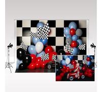 Kate Racing Happy Birthday Photography Backdrops 2.2x1.5m/7x5ft Black White Checkered Wall Balloons Race Car Boy Decor Kids Cake Smash Background Photo Studio