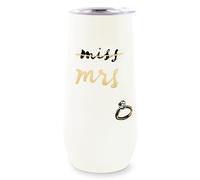 kate spade new york 10oz Stemless Champagne Flute, Small Stainless Steel Tumbler with Lid, Double Wall Insulated Metal Cup, Miss to Mrs