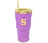 kate spade new york 20 Ounce Insulated Initial Tumbler for Cold and Hot Drinks with Reusable Straw, Stainless Steel Travel Cup with Slide Top Lid (S)