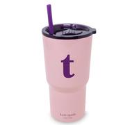 kate spade new york 20 Ounce Insulated Initial Tumbler for Cold and Hot Drinks with Reusable Straw, Stainless Steel Travel Cup with Slide Top Lid (T)
