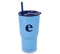kate spade new york 20 Ounce Insulated Initial Tumbler for Cold and Hot Drinks with Reusable Straw, Stainless Steel Travel Cup with Slide Top Lid (E)