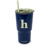 kate spade new york 20 Ounce Insulated Initial Tumbler for Cold and Hot Drinks with Reusable Straw, Stainless Steel Travel Cup with Slide Top Lid (H)