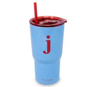 kate spade new york 20 Ounce Insulated Initial Tumbler for Cold and Hot Drinks with Reusable Straw, Stainless Steel Travel Cup with Slide Top Lid (J)