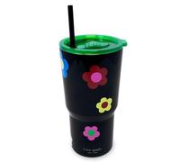 kate spade new york 20 Ounce Insulated Tumbler for Cold and Hot Drinks with Reusable Straw, Stainless Steel Travel Cup with Slide Top Lid (Gingham Garden)