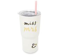 kate spade new york 20 Ounce Insulated Tumbler for Cold and Hot Drinks with Reusable Straw, Stainless Steel Travel Cup with Slide Top Lid (Miss to Mrs.)