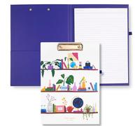 kate spade new york A4 Clipboard Folio with Low Profile Clip, Professional Padfolio Includes Lined Notepad, Pen Loop, and Pocket, Charmed Library