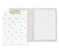 Kate Spade New York A4 Clipboard Folio with Low Profile Clip, Professional Padfolio Includes Lined Notepad, Pen Loop, and Pocket, Gold Dot with Script