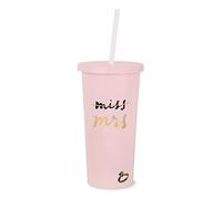 Kate Spade New York Acrylic Bridal Tumbler with Lid and Straw, 20 oz Slim Double Wall Tumbler for Bride to Be, Miss to Mrs. (Blush Pink)