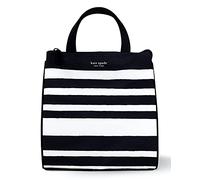 Kate Spade New York Black Portable Soft Cooler Lunch Bag, Thermal Tote with Silver Insulated Interior Lining and Storage Pocket, Sarah Stripe