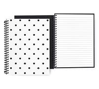 Kate Spade New York Black/White Mini Spiral Notebook, 8.25" x 6.75" Journal Notebook with 112 Lined Pages, Black Spade Dot