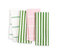 Kate Spade New York Botanical Stripe Kitchen Towels 4-Pack Set, Absorbent 100% Cotton, Green/Pink, 17"x28"
