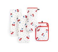 Kate Spade New York Cherry Dot Kitchen Towel, Oven Mitt & Pot Holder 4-Pack Set, 17" x 28", 7" x 13", 7" x 10", White/Red/Blue