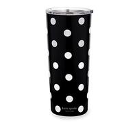 kate spade new york Cute Stainless Steel Mug, 24 Ounce Travel Tumbler, Double Wall Insulated Cup with Lid, Picture Dot (Black/White), (235732)